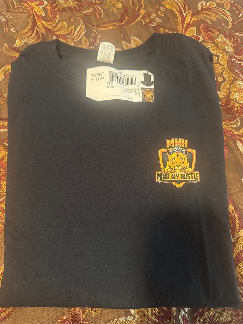 Mind My Hustle Large Black Tee With Female Lion Wearing her Crown